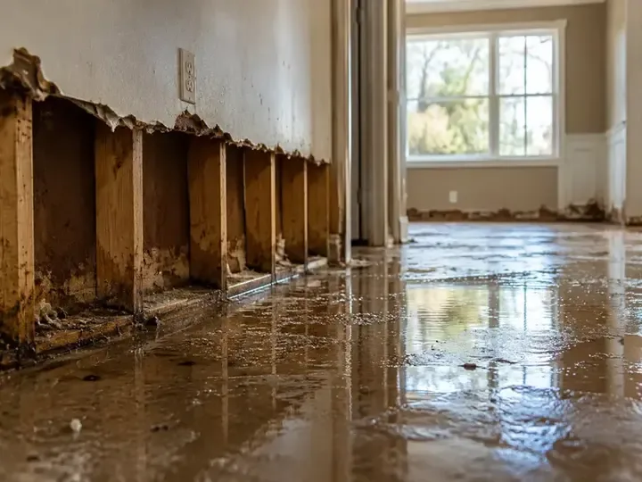 Storm water standing inside a house after heavy rain